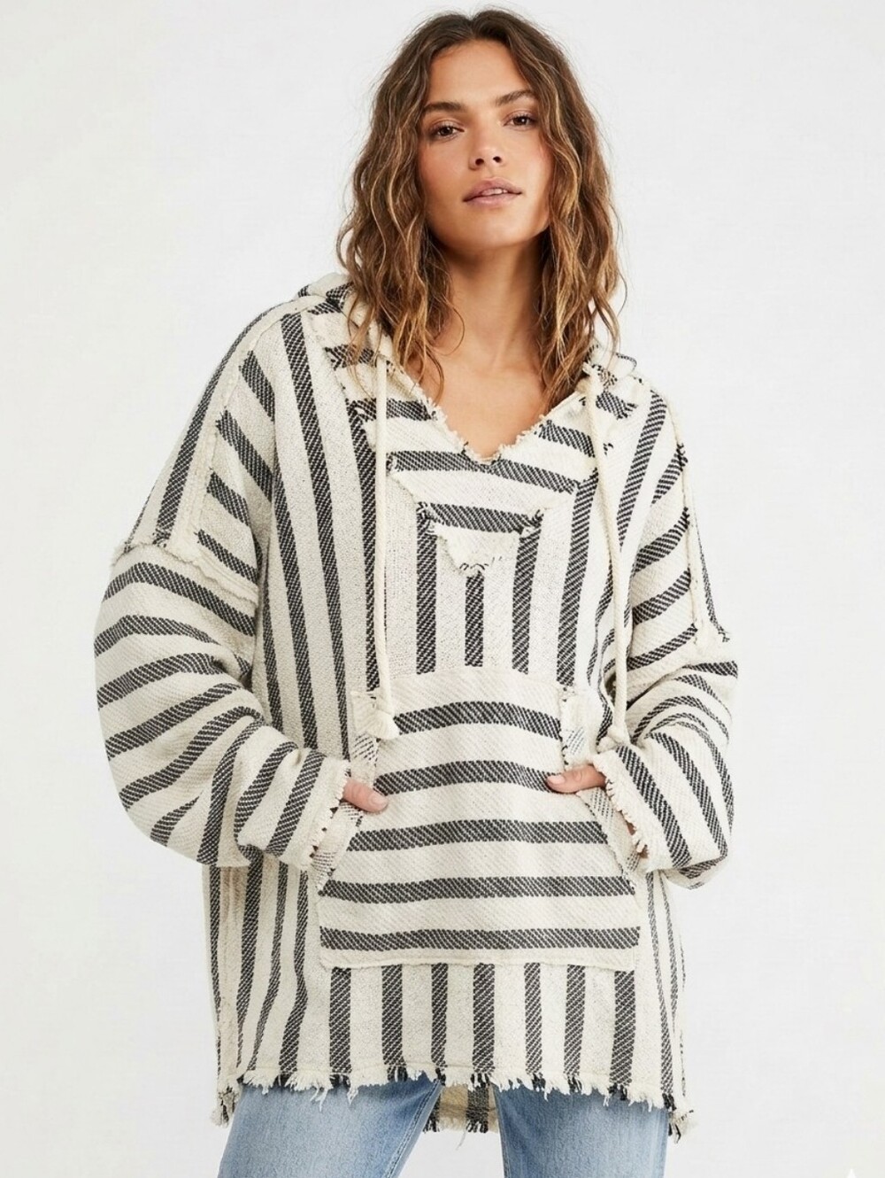 Free People Baja Striped Oversized Hooded Knit Sweater Size XL Women's